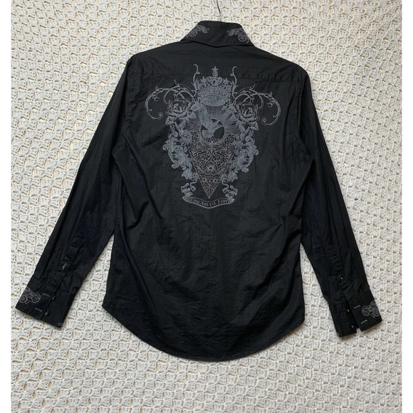7 Diamonds Western Shirt Men's S Black Striped Long Sleeve Button Up Embroidery - Picture 1 of 12